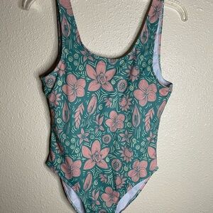 Floral Teal and Pink One Piece Swimsuit